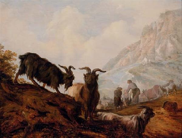 Jacobus Mancadan Peasants and goats in a mountainous landscape Spain oil painting art